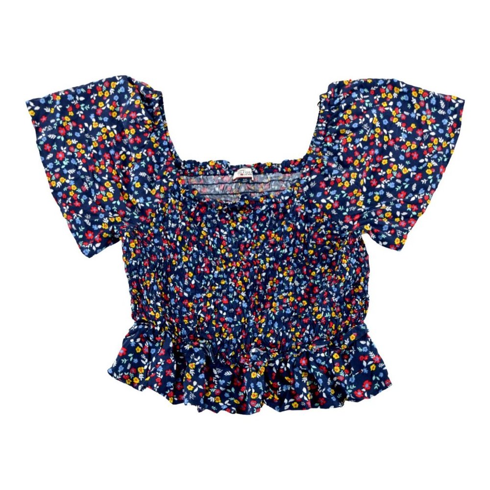 Tommy Women's Ruffle Sleeve Smocked Print Top Size Large $65